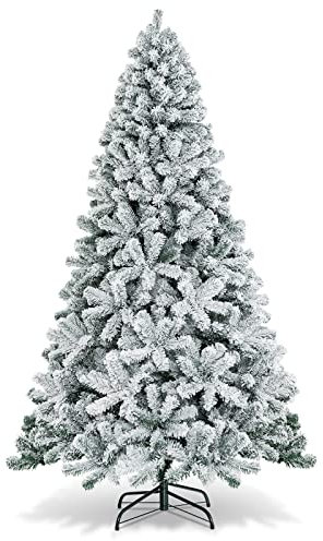 GOPLUS Künstlicher Weihnachtsbaum mit Schnee, 180/225cm Tannenbaum künstlich mit PVC Nadeln, Christbaum mit Klappständer, Christmas Tree für Weihnachten (225cm)