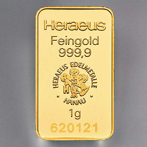 Heraeus 1g Barren, Feingold, Gold, Zertifiziert in Blister, Neuware, incl. Geschenkbeutel