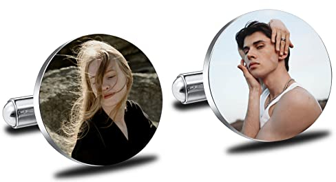 MeMeDIY Männer Manschettenknöpfe Personalisierte Foto/Initiale/Text Edelstahl Manschettenknöpfe für Männer Hochzeit Silber Manschettenknöpfe Set Hochzeit Set Manschettenknöpfe Trauzeugen Geschenke