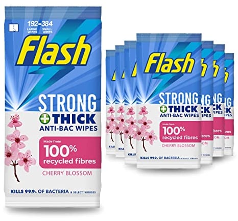 Flash Antibacterial Cleaning Wipes, Blossom & Breeze, 192 Extra Large Wipes (24 x 8)