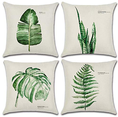 Artscope wasserdichte Kissenbezugen, 4 Stück Grünes Blatt Kissenhülle Atmungsaktiv Kissen Fall für Outdoor Balkon Terrasse Patio Garten Bauernhaus Dekor 45 x 45cm