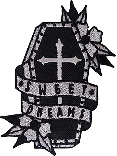 Sarg Patch Eisen Aufnähen Kleidung Beerdigung Blumen Tod Schwarz Gesticktes Abzeichen