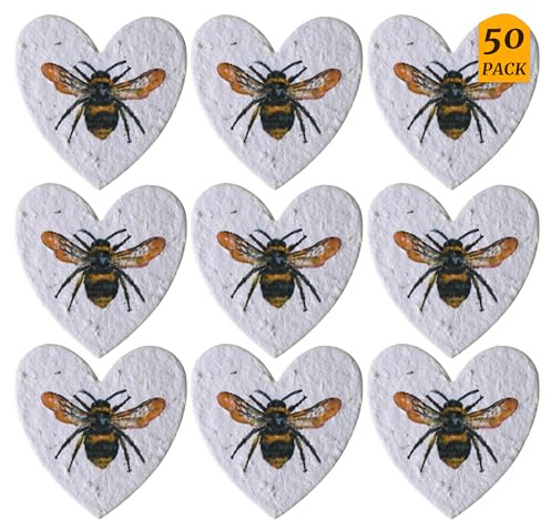 Revive a Bee Plantable Seed Paper Hearts (Pack of 50) - Early Bumblebee | Wildflower Seeded Paper Rewilding Aid For Weddings, Parties, Funerals
