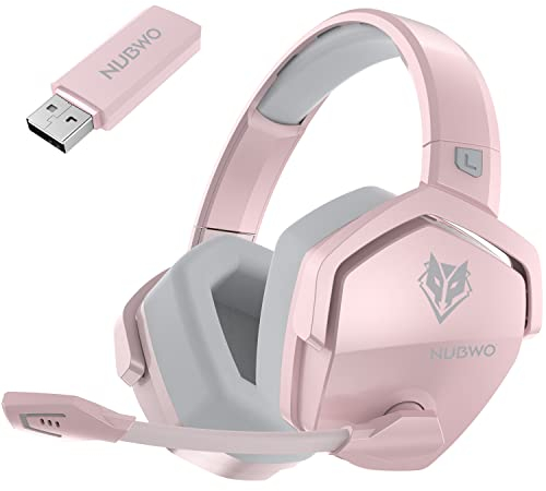 NUBWO G06 - Cuffie da gioco con microfono per PS5, PS4, PC, mobile: 2,4 GHz wireless + Bluetooth, batteria da 100 ore, driver da 50 mm, rosa