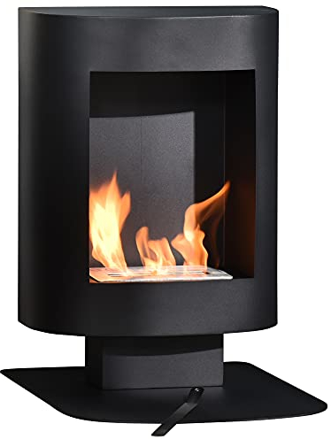 HOMCOM Cheminée bioéthanol sur Pied, brûleur 1,5 L, Environ 3 h de durée de Combustion, contrôle de Flamme et Crochet Inclus, Dim. 46,5L x 53l x 65H cm, Acier Noir