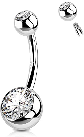 OUFER 14G Bauchnabelpiercing Lang Echt Silber 925 10 mm Stablänge Piercing Bauchnabel CZ Kugeln Belly Button Piercing Navel Bars Nabelring Frau Mann Schmuck
