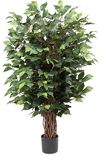 Hollyone Ficus Benjamini Kunstpflanze, Künstliche Pflanzen Groß, Kunstbaum 91 cm hoch mit 546 Blättern, Ideal für die Esszimmer und Eingangsbereich dekor und Innendekoration