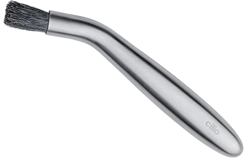 cilio Barista Pinsel STILO | gebogen | Edelstahl mit Naturborsten | 16cm | Reinigungspinsel für Kaffeemühle | Kaffee Vollautomat | Siebträgermaschine