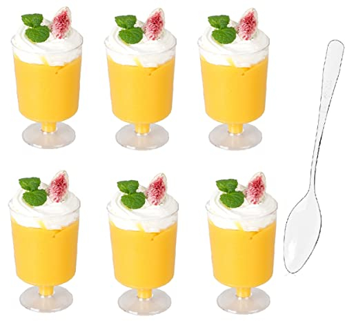 50 Stück Mini Desserttassen Dessertbecher Mit Löffeln, 100ML Plastik Klare Dessertschalen Runde Dessertgläser Eisbecher Set, Wiederverwendbare DIY Servierschale Für Dessert Pudding Mousse Eiscreme