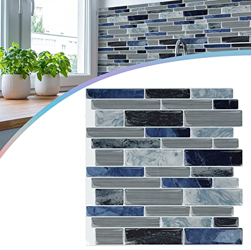 Froadp 10 Stück Fliesenaufkleber 3D Klebefliesen Selbstklebende Fliesen Schälen und Kleben Küchenrückwand Wandaufkleber Mosaikfliesen Wandsticker für Küche Bad Schlafzimmer (30x30cm, Blauer Marmor)