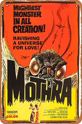 Bheuriza Mothra Movie Tin Sign Metal Signs Vintage Metal Poster,Home Room Man Cave Wall Decor 8x12 Inch