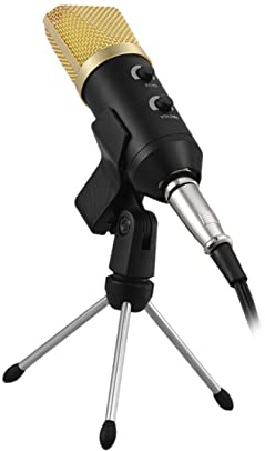Professionelles Kondensatormikrofon für Tonaufnahmen und Rundfunk | Gold, Kunststoff und Metall, mit Stativ, Hall und Echofunktion, 3, 5-mm Anschluss, 5-48 V