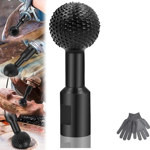 Ball Nose Wood Carving, 14mm Wood Router Bit Milling Disc with Gloves - Rasp Disc Ball Chisel Grinding Wheels Ball Chisel File Grinding Heads Suitable for 115/125mm Angle Grinder
