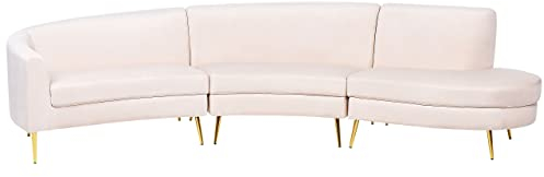 Beliani Wohnlandschaft Rundecke beige Hellbeige Samtstoff 350 cm für Wohnzimmer Moss