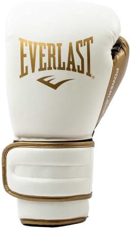 Everlast Powerlock2 Boxing Gloves White/Gold 16oz - Enhanced Performance and Style. Ideal Training Gloves for Boxing