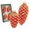 Krebs Glas Lauscha - Weihnachtsdekoration/Christbaumschmuck aus Glas - Tannenzapfen Rot Glanz/Satin mit Gold-Glitter, 4er Set (2 mal 8cm - 2 mal 10cm)