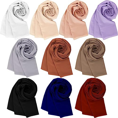 Beieverluck Chiffon-Hijab-Kopftuch für Damen, einfarbig, Chiffon, lang, leicht, 10 Farben, 10 Stück, Mehrfarbig
