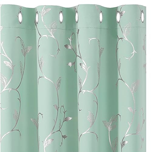 BUHUA Aqua Verdunklungsvorhänge Silberfolie Wärmeisolierende Vorhänge mit Ösen Gardienen 2-Set H 214 x B 132 cm Gardinen Wohnzimmer & Schlafzimmer Thermovorhang Kälteschutz