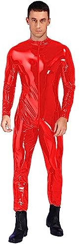 Agoky Herren Wetlook Bodysuit Slim Fit Ganzkörperanzug Metallic Jumpsuit Overalls langarm Top und Strumpfhose lange Leggings sexy Kostüm