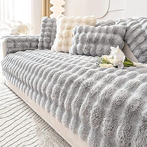 LINGKY Couch Überzug, Sofa Überzug 1/2/3/4 Sitzer L Form Sofa Cover Sofabezug Ecksofa, Universelle Sofaschoner rutschfest, Plüsch Sofa Sitzkissenbezug für Wohnzimmer (Hellgrau,70x120cm)
