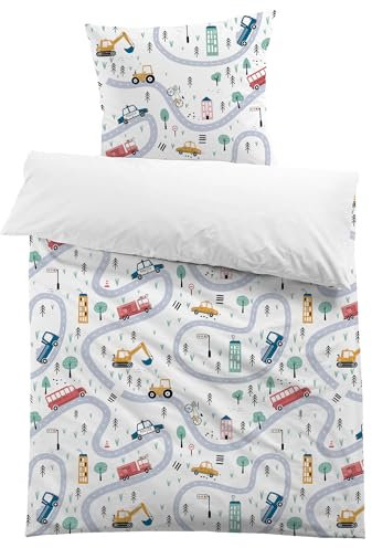 MUSOLEI Bettbezug Auto, 140 x 200 cm, für Kinder, Jungen, Bettwäsche aus Mikrofaser, für Einzelbett, 3D-Druck, mit Kissenbezug, 65 x 65 cm, Geschenk für Party, Geburtstag (Auto)