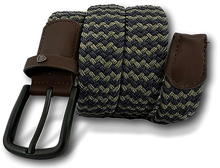 KARMA.DIEM Stretchgürtel Unisex Stoffgürtel Elastisch Flechtgürtel - Geflochtener und Elastischer Dehnbarer Gürtel für Damen und Herren (Large, Blau & Khaki)