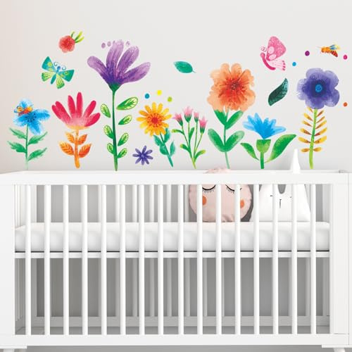 Amimagen Wandtattoo Aquarell Blumen Wandaufkleber – Kinder Babys Jungen Mädchen Kleinkinder Garten Vorschule Florale Wandsticker – Kinderzimmer Spielzimmer Klassenzimmer Kindertagesstätte Wanddeko
