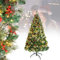 LZQ Kiefernnadel Weihnachtsbaum 120cm PVC künstlich Tannenbaum Mit Tannenzapfen, roten Zapfen, LEDs- Schnellaufbau Klappsystem, schwer entflammbar, unechter Tannenbaum inkl. Metall Christbaum Ständer