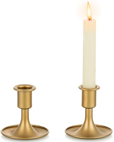 Kerzenständer Gold Kerzenhalter Stabkerzen Metall: Romadedi 2er Set Goldene Stabkerzenhalter Kleine für Hochzeit Party Tischdeko Weihnachten Adventskranz Modern Tisch Deko Wohnzimmer
