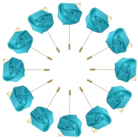 sourcing map 12Stk Bräutigam Ansteckblumen Rose Anstecker für Männer Hochzeit Zeremonie Jahrestag Formales Abendessen Party Himmel Blau