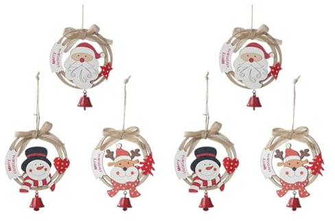 y- 6 Stück Weihnachtsglocken zum Aufhängen Aus, Christbaumschmuck, Anhänger, Girlande, Schleife, Glocken, Holzring zum Aufhängen, 11,9 cm.
