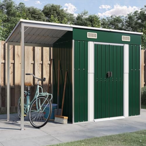 INLIFE Gartenhaus mit Schleppdach Grün 277x110,5x181 cm Stahl,41,56 KG,364524