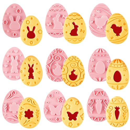 BOOSHMall Lot de 9 Emporte Pièce Pâques, Moule à Biscuits de Pâques, Cookie Cutter Plastique, pour Cuisson Bricolage, Décoration de Biscuits, Cadeaux pour Enfants