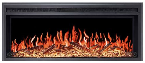 ArtiFlame Elektrokamin AF38 Multicolor, Elektrischer Einbaukamin mit Heizung 1600 W, realistischer 3D-Flammeneffekt, LED-Beleuchtung, Fernbedienung, Timer, Thermostat, Knistereffekt, Schwarz