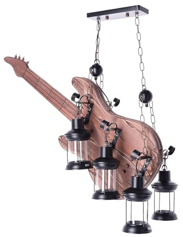 TIBU Hängeleuchte aus Holz Gitarre Vintage Wohnzimmer Esstisch E27 höhenverstellbar 2 flammig