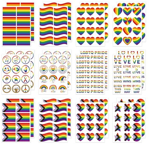 Masper LGBTQ Pride Aufkleber, 248 Stück auf 24 Blatt, Regenbogen-Sticker, für Pride-Paraden, Events und Dekorationen