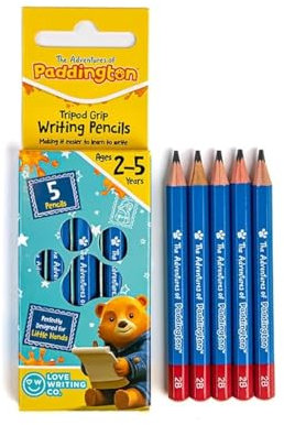 Love Writing Co. Paddington Tripod Grip Writing Pencils for Children | Ergonomic Design for Age 2, 3, 4, 5 | Improve Pencil Grip, Control, Fine Motor Skills | Left & Right Hand | 5 Pack