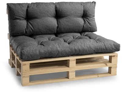 Favre, Palettenkissen Palettensofa Palettenauflagen Outdoor Kissen Garten Kissen Gesteppt (Dunkelgrau, Set (Sitzkissen 120x80+Rückenlehne 120x40))