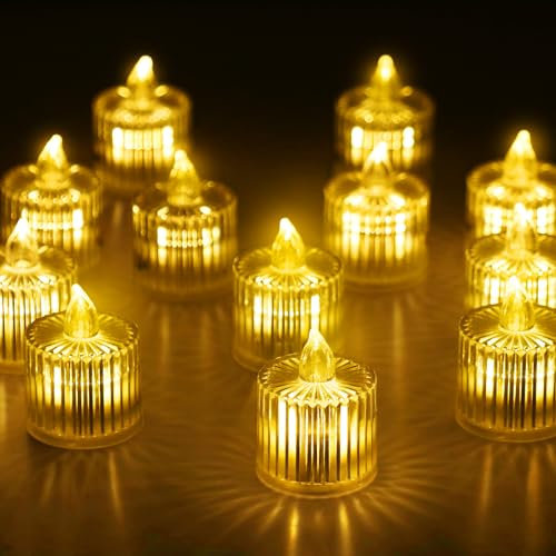 daphomeu Led Kerzen,12 Stück Led Flackernde Flamme Teelichter,Votivkerzen Anwendbar auf Weihnachten,Hochzeitsdeko,Halloween deko-Durchmesser 4 cm x Höhe 5 cm
