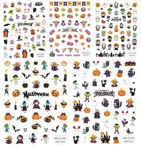 Goth Nail Stickers Halloween Nail Stickers 5PCS 3D Cartoon Skull Evil Goth Nail Stickers Self-Adhesive Halloween Nail Wraps Waterproof Halloween Decals for Nails