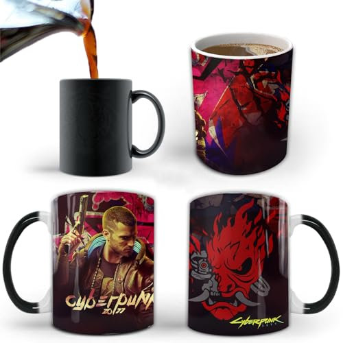 Xingbiyou Cyberpunk Farbwechsel Kaffeetassen, Kreativ, Keramik, Hitzeempfindlich, Temperatur Wasserbecher, Geburtstagsgeschenke (A)
