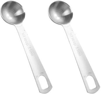 GSHLLO 2 Pcs 7.5ml Stainless Steel Measuring Scoops Dry Liquid Ingredient Measuring Spoons Baking Cooking Teaspoons Metal Kitchen Gadgets for Home