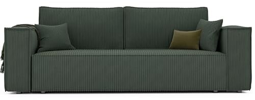 GREKPOL Schlafsofa mit Bettkasten 240x105 - Cord Grün - Sofa mit schlaffunktion - Couch mit Schlaffunktion - Sofa 3 Sitzer - Wohnzimmer Couch - Schlafcouch