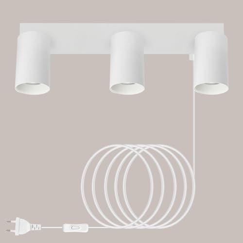 TaFiCo Applique Murale Intérieure avec Prise et Interrupteur 3 Spots - Blanc GU10 Lampe de Chevet Murale Moderne Tourner 350° - Lampe Murale pour Chambre Salon Couloir Peinture Murale - Sans Ampoules