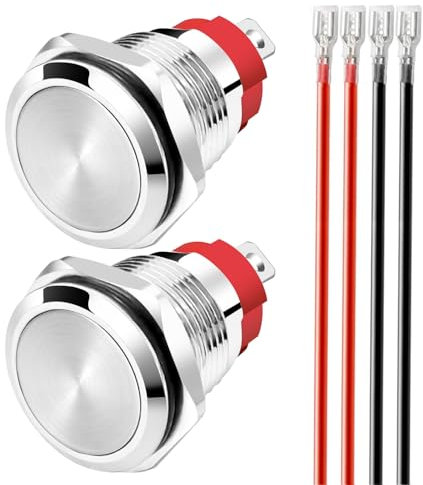 Gebildet 2 Piezas Pulsador Impermeable Momentáneo 0~250V (5V/12V/24V/110V/220V)/15A 16mm Interruptor pulsador de Acero Inoxidable a Prueba de Agua con Cable Conector