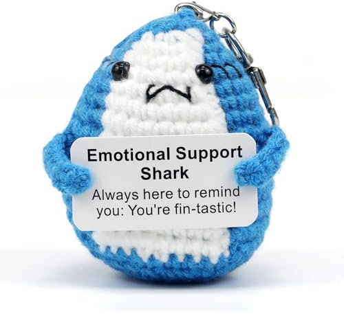 Mrltau Positiv Gehäkelter Hai Schlüsselanhänger, Emotional Support Hai Kuscheltier, Keychain Cute, Kawaii Stuff, Motivationsgeschenke, Mutmacher Geschenk