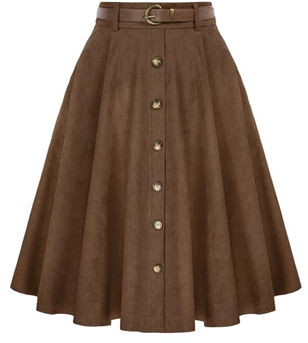 Belle Poque - Damenrock mit hoher Taille und Taschen, ausgestellt, A-Linie, Midi-Rock