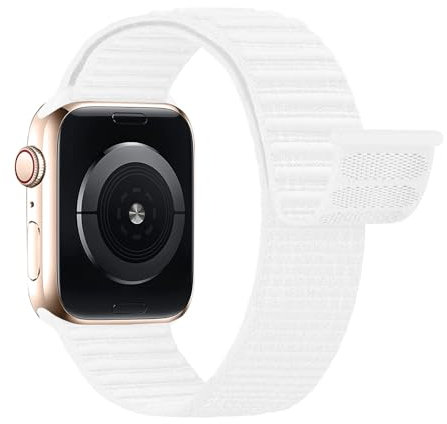 Lobnhot Nylon Sport Loop Compatible with Apple Watch Strap 40mm 41mm 38mm 46mm 45mm 44mm 42mm Women Men, Adjustable Sports Strap Replacement for iWatch Series 10 9 8 7 6 5 4 3 2 1 SE White