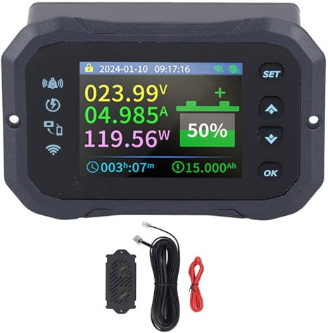 RV Coulomb Meter, WiFi Remote Monitor Battery Capacity Power Voltmeter 10-100V 100A for LFP, Li-ion, Ni-MH