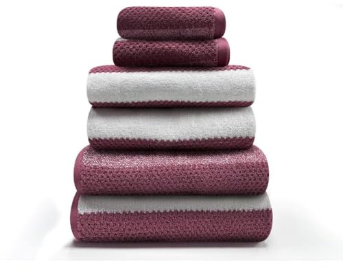 GC GAVENO CAVAILIA Bath Towel Set (70x120 cm) - 100% Ring Spun Cotton Striped Bath Towels 2 Pack - Water Absorbent & Quick Dry Bathroom Towels - Soft Hotel Quality Large Towel -Dark Pink